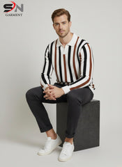 Men’s Striped Lining Printed Full Sleeve Cotton Polo T-Shirt