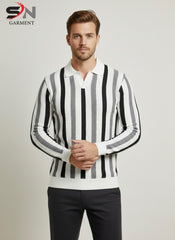 Men’s Striped Lining Printed Full Sleeve Cotton Polo T-Shirt