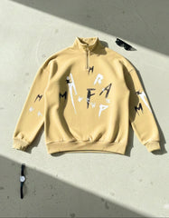 Zipper mockneck Embossed printed  Sweat Shirt