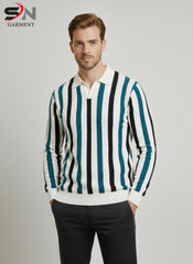 Men’s Striped Lining Printed Full Sleeve Cotton Polo T-Shirt