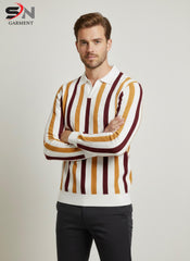 Men’s Striped Lining Printed Full Sleeve Cotton Polo T-Shirt